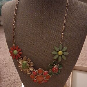 Floral Statement Necklace - Green & Coral Women's Jewelry